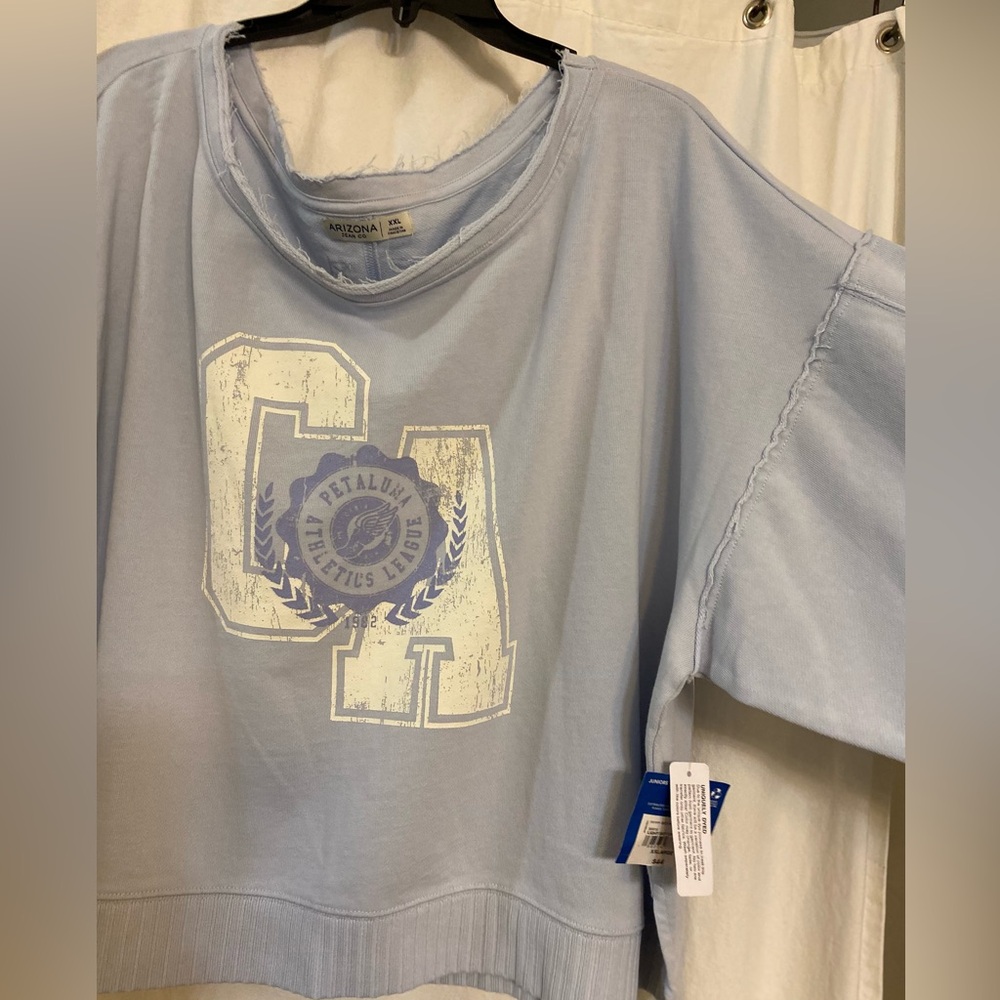 Light Blue 80% Cotton XXL Sweatshirt from JC Penny.  Wide neck for layering. NWT